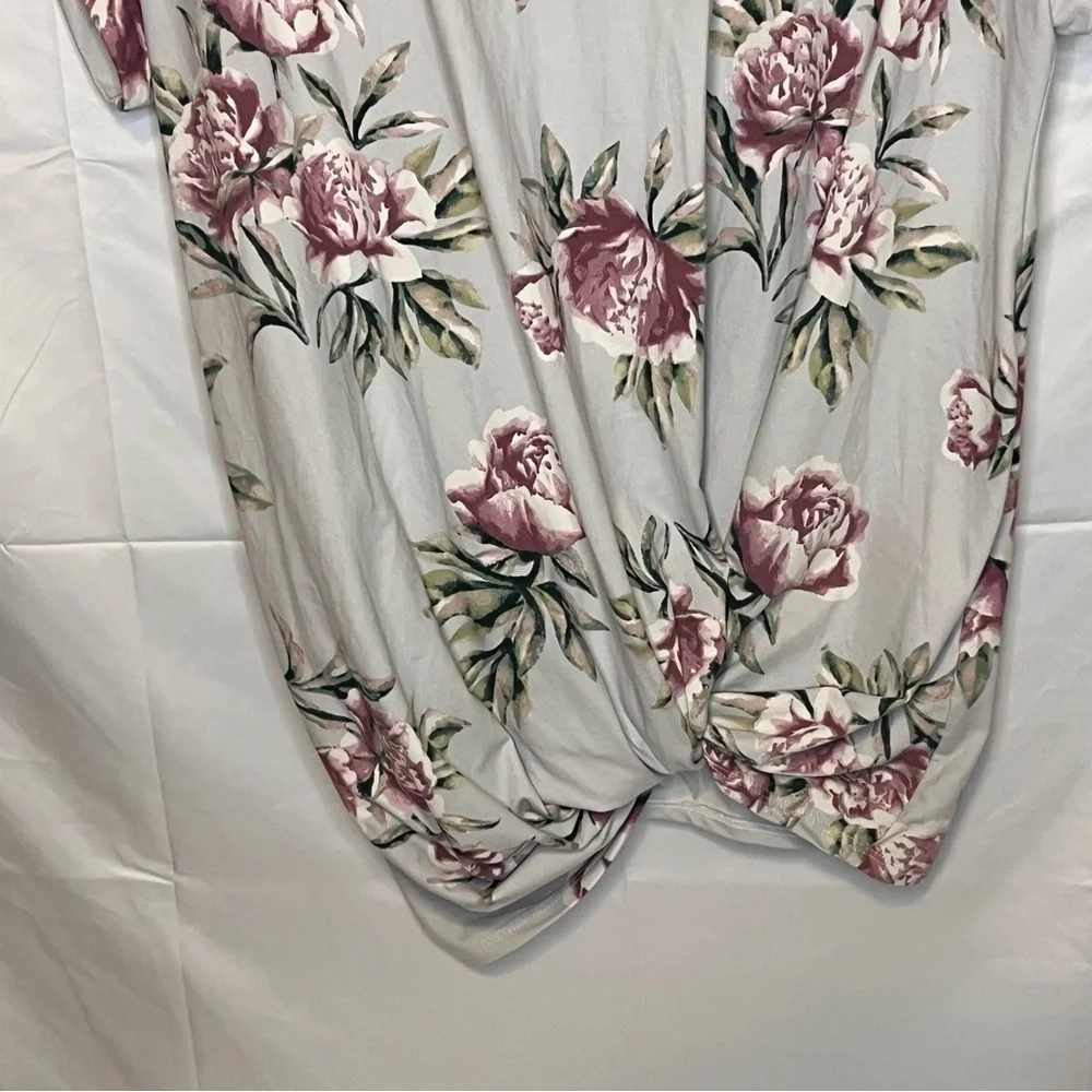 REBORN J Grayish Floral Side Tie Shirt Soft Sleeve Feminine Modest Size Medium - Picture 2 of 12